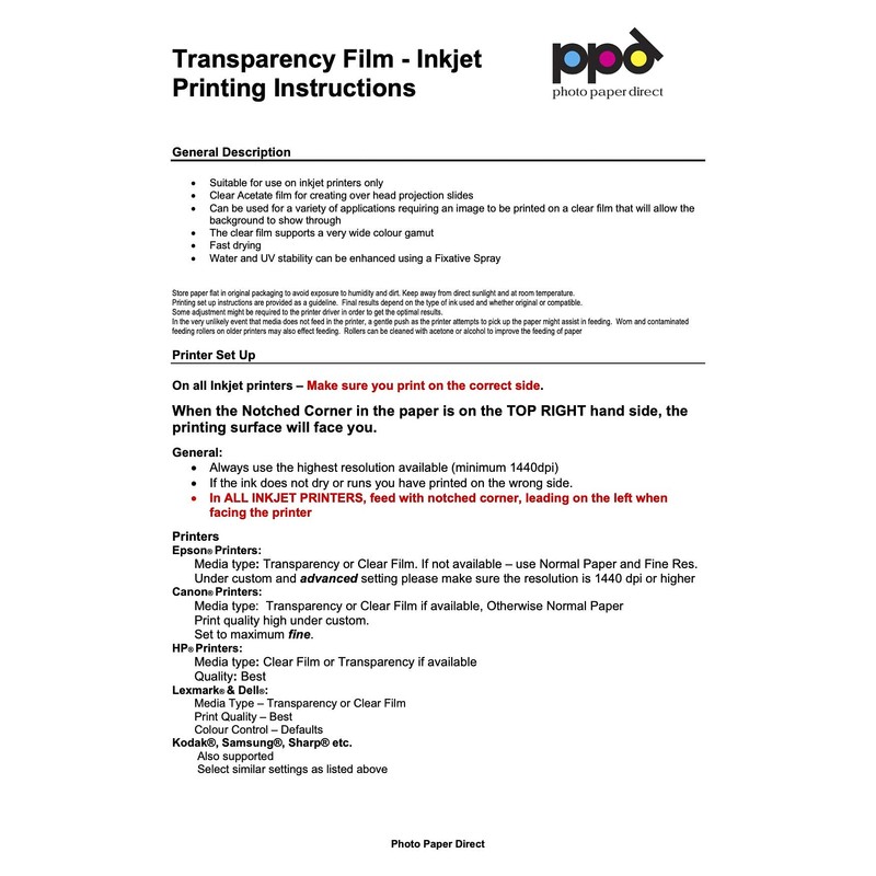 PPD 5 x A4 Inkjet Premium Overhead Film for Full-Colour