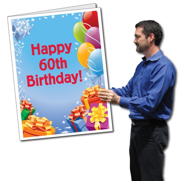 VictoryStore Jumbo Greeting Cards: Giant 60th Birthday Card (Presents & Balloons) 2 feet x 3 feet Card with Envelope 12604