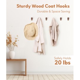 Optish Wood Wall Hooks for Hanging, 8 Pack Hat Hook for Walls, Coat Hook Wall Mount, Backpack Hooks for Walls, Bathroom Towel Hanger (Walnut)
