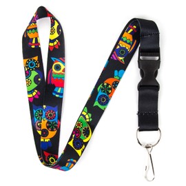 Owl Print Lanyard Keychain and ID Holder with Detachable, Breakaway Buckle for Keys or Badge | Durable Black Polyester