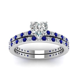 55Carat Classic Delicate Diamond Wedding Set Sterling Silver Created Blue Sapphire Heart Shape Blue Color Petite Engagement Rings Prong Setting in Size 8 Handcraft Chakra Healing