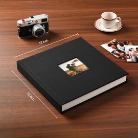 Pssoss 10 x 10 Inch DIY Scrapbook Album 40 Pages Linen Hardcover Kraft White Paper Scrap Book Photo Albums Memory Book for Baby Wedding Family Anniversary Photo Album (Black, 40 pages)