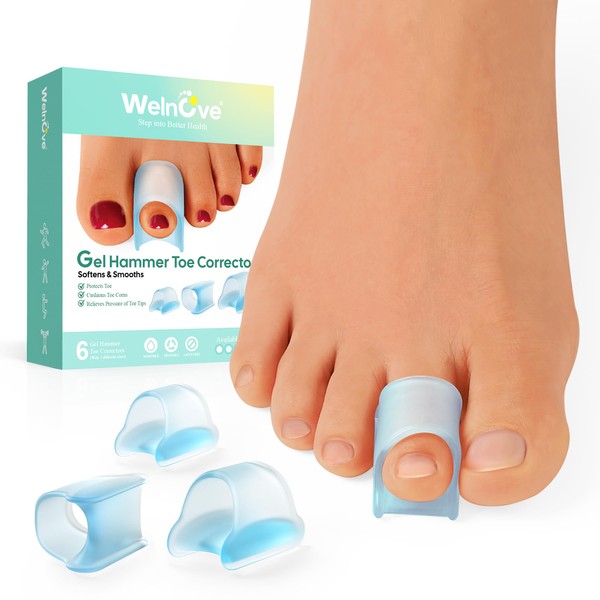 Welnove Hammer Toe Corrector: Toe Straightener - Bunion Corrector & Broken Toe, 3 Different Size for Women and Men, 6PCS, Blue
