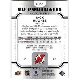 2019-20 UJpper Deck Hockey UD Portraits Rookies Jack Hughes Rookie Card RC #P-100 WN17