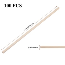 JIAYUET 100 PCS 300 x 6 x 6mm Square Wood Strips, Wooden Dowel Sticks for DIY Craft Art