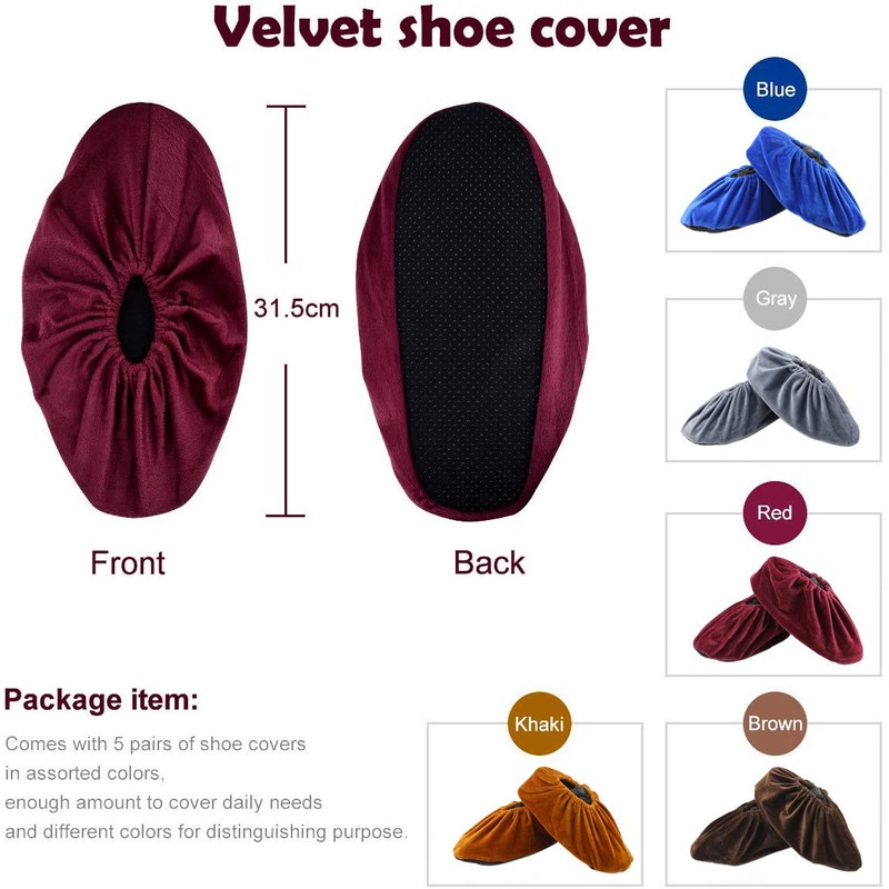 iPobie 5 Pairs Washable Overshoes,Velvet Shoe Cover,Reusable Non-Slip High Elasticity