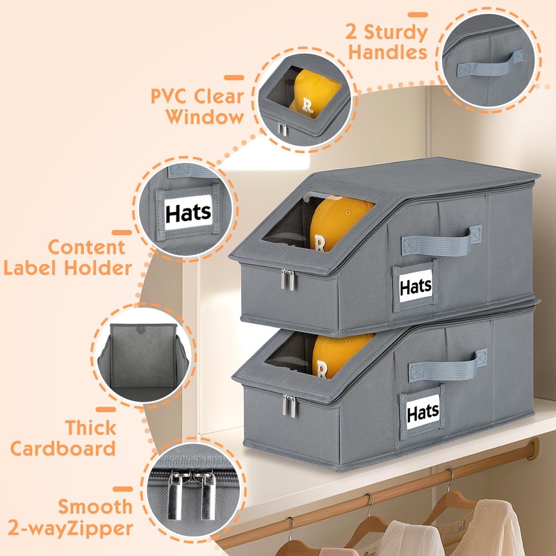 Dofilachy 2 Pack Stackable Hat Storage for Baseball Caps, Holds