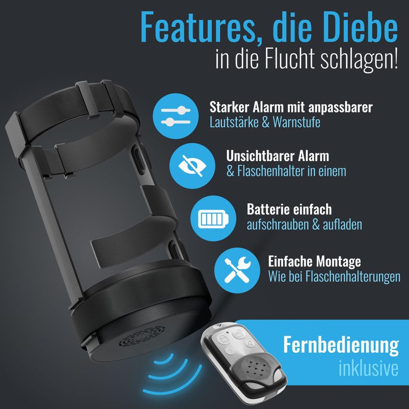 Parkwächter B1 Bicycle Bottle Holder with Alarm, AirTag Bottle Holder,