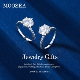 MOOSEA 3ct Brilliant Moissanite Wedding Rings for Women, D Color VVS1 Clarity S925 Sterling Silver 14K White Gold Vermeil Engagement Ring Lab Created Rings Moissanite Rings for Women Size 5.5