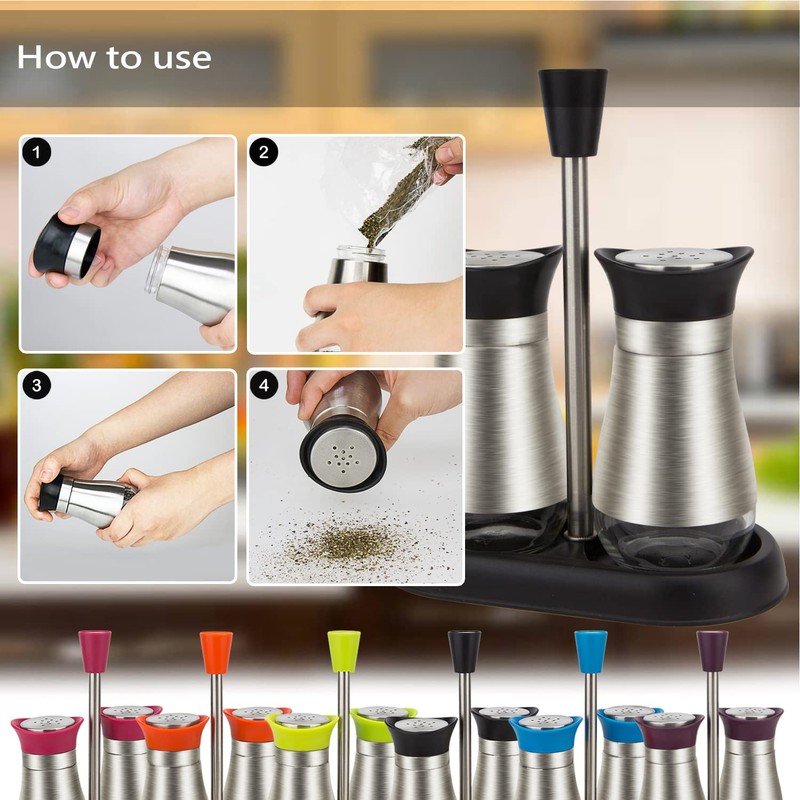 Evelyne 2-Piece Set Salt & Pepper Glass Shaker Stainless Steel
