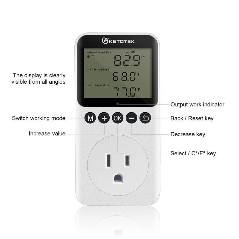 KETOTEK KT3200PRO Digital Temperature Controller Outlet Day Night Thermostat Plug
