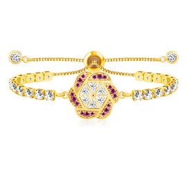 Tobestu Gold Plated Cubic Zirconia Tennis Bracelet for Women Adjustable Flower Bracelet Gift for Birthday Valentine's Day YA4731