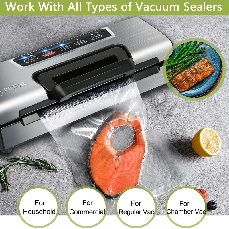 Potane 8 Pack 8"x20'(8Rolls) Thickened Vacuum Sealer Bags For Food,