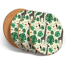 4 Set - Tropical Giraffe Toucan Jungle - Coasters Kitchen Drinks Coaster #14471