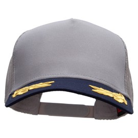 e4Hats.com Military Scrambled Eggs Two Tone Cotton Twill 5 Panel Mesh Back Cap - Navy Grey Gold OSFM