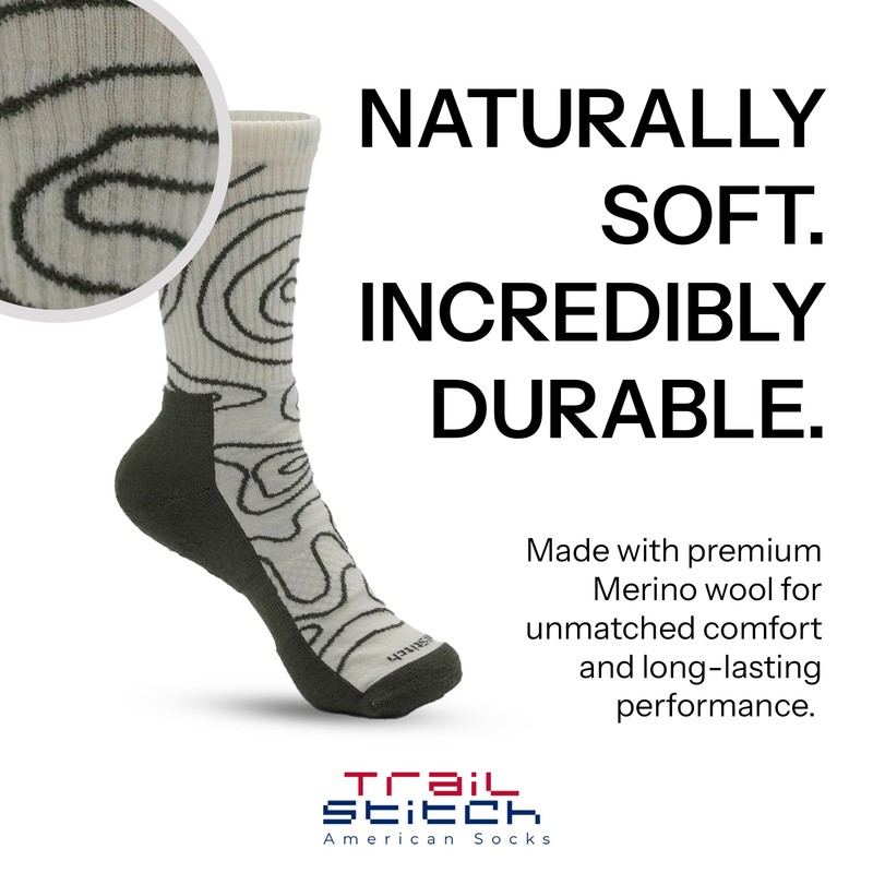 Premium Merino Wool Light Hiking Socks – Crew, Cushioned, Arch