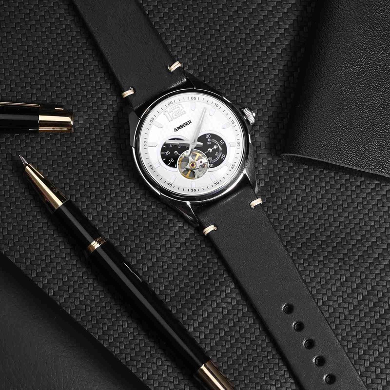 Anbeer Watch Band, Military Style Top Grain Leather, Quick Release