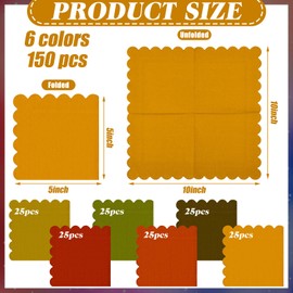 Feifeiya 150 Pcs 5 x 5 Inches Fall Paper Napkins Scalloped Cocktail Napkins Disposable Napkins for Thanksgiving Autumn Harvest Party Supplies Bathroom Table Dinner Wedding Decor(Maple Leaf)