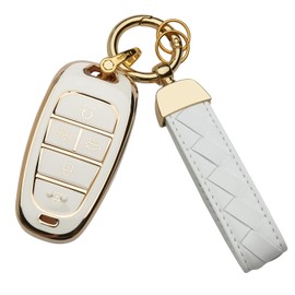 bqepe For Hyundai Key Fob Cover Keychain Fit for Hyundai 2021-2022 Sonata Nexo Santa Fe Tucson Smart Key Shell Case (Ivory White, 5 buttons)
