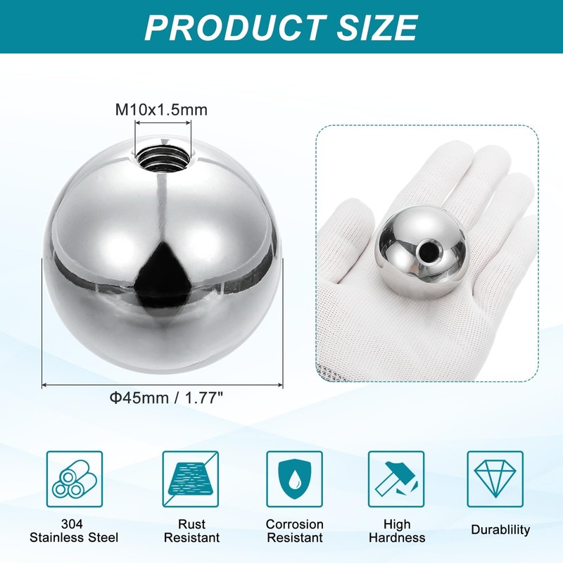 PATIKIL M10x45mm Ball Nuts Knob, 1pcs 304 Stainless Steel Round