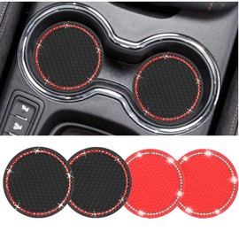 AHCUTE 4 Pcs Bling Car Coasters - Universal Vehicle Bling Cup Holder Insert Coaster Car Interior Accessories (Black & Red)