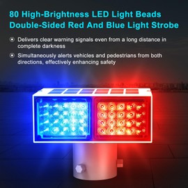 Aolyty Solar Strobe Light, Bright Red & Blue Light Flashing IP65 Waterproof Solar Warning Light Double-Sided Caution Lights 2 Modes 80 LEDs for Construction Site, Dock, Crossroad, Driveway (1)