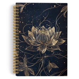 YLZlhb Lotus Floral Spiral Notebook Journal, Vintage Gold Glitter Lotus Flowers Aesthetic Notebooks for Note Taking, Floral Hardcover Spiral Journal 5.5x8.3 Inches