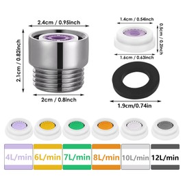 DGHOME Shower Flow Reducer Limiter Water Saving Shower Adapter 6 Different Flows with G1/2 Adapter Tap Washers, 4 L/min to 12 L/min Water Saving and Easy to Install for Hotel Bathrooms
