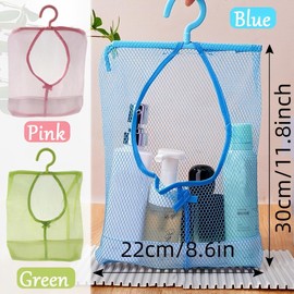 Clothes Peg Bag, 3 PCS Peg Bags for Washing Line, Mesh Breathable Bag Strap, Multifunctional Peg Basket with Hanger for Storage Clothes Socks Clothespins Toiletries (Pink Green Blue)