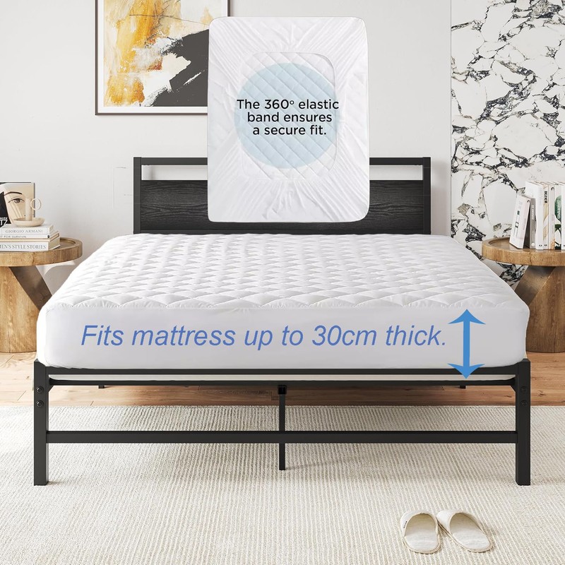 Waterproof Quilted Mattress Protector Microfiber Hypoallergenic 30 cm Deep Elastic
