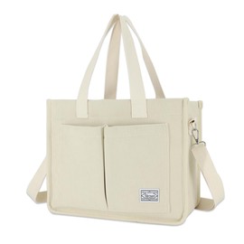 UERRUAM Women Tote Bag with Zipper and Compartments,Large Corduroy Purse,Lightweight Laptop Work Bag Crossbody Bag for Travel,L,Black