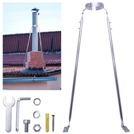 exablo Stainless Steel Extended Roof Chimney Bracket Kit for 6-inch Diameter Pipes with Adjustable Feet and Rust-Proof Design for Stability in Storms and Heavy Snow.