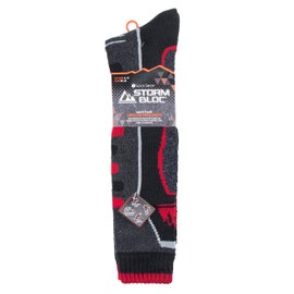 STORM BLOC 2 pair Long Leg Snow Socks Mens - 6-11UK (Black/Charcoal/Red)