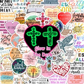 51 Pcs Jesus Christ Bible Inspirational Water Bottle Stickers for Kids Adults, Glow in The Dark Bible Faith Vinyl Waterproof Laptop Decals, Religious Christian Skateboard Scrapbook Luggage Mug Decor