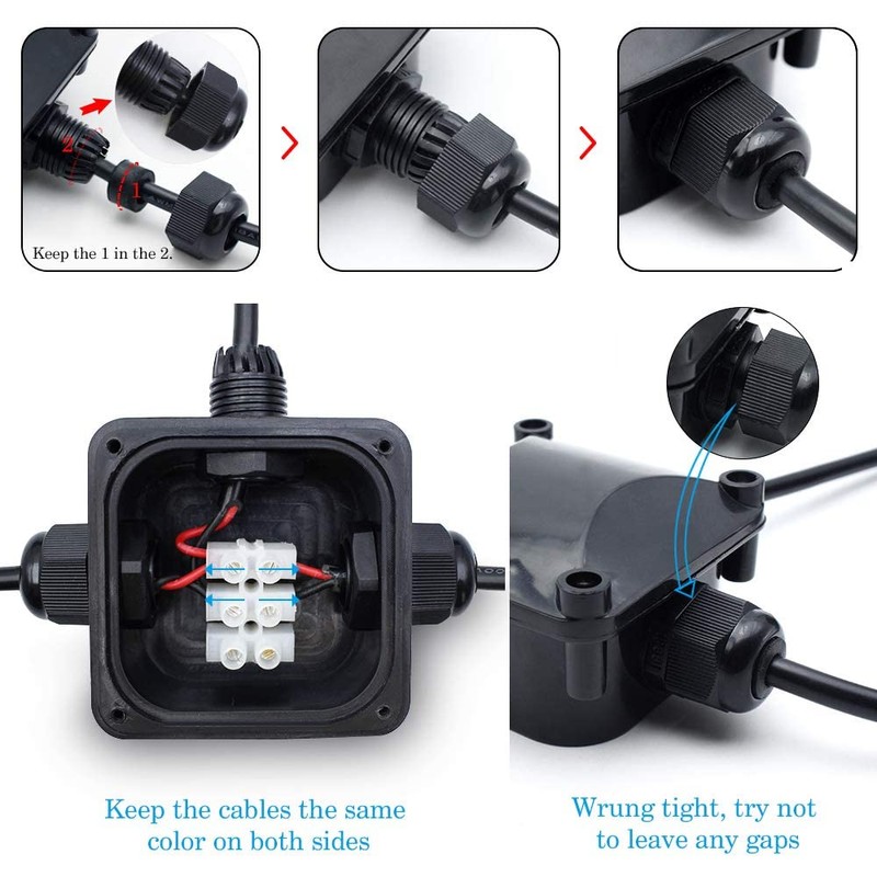 Waterproof Junction Box, IP68, 3-Way Outdoor Cable Connectors,Outdoor/External Electrical Light