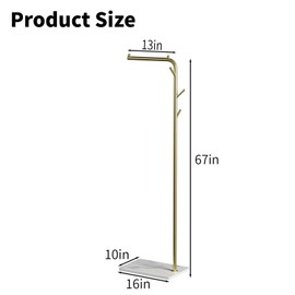 TBTFW Gold Coat Rack, L shaped Coat Hanger Stand with 3 Hooks and Thickened Base, Freestanding Coat Rack used for Hanging Clothes, Hats, Handbags, Scarves (67in)