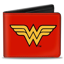 Buckle-Down Men's PU Bifold Wallet-Wonder Woman Logo Red/Black/Gold, Multicolor, 4.0" x 3.5"