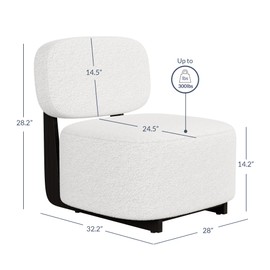 BELLEZE Modern Sherpa Accent Chair with Rubber Wood Base, Upholstered Bouclé Soft Chair, Low-Profile Single Sofa Chair with Flat Backrest, Cozy Living Room or Bedroom Chair, White