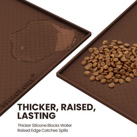 VIVAGLORY Pet Food Mat Grippymat Dog Bowl Mat, 19" L x 12" W, Chocolate