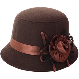 WULIQIUQIU Womens Vintage Felt Cloche Hat Winter Floral Fedora Bucket Hat Bowler Hats Coffee