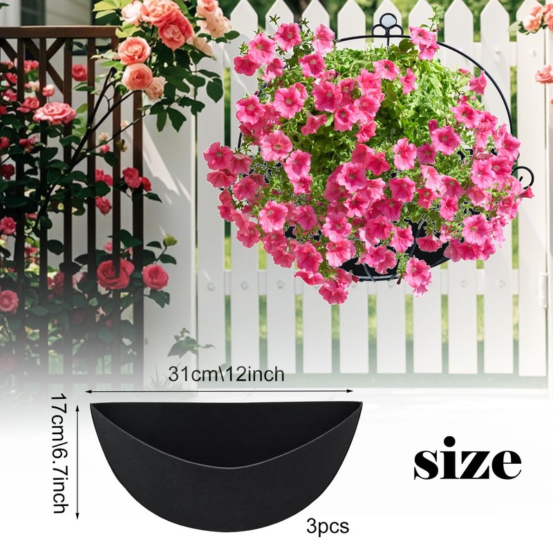 Udewo 3PCS 12 Inch Half Round Planter Liners Fabric Plant
