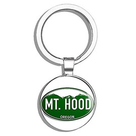 HJ Media Green Mountain Oval MT Hood Oregon (or rv Mount Logo) Metal Round Metal Key Chain Keychain Ring