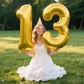 40 Inch Gold Balloon Number 13 Balloon,Jumbo Mylar Foil Helium Balloon for 13 Birthday Digital Balloons for Birthday Party,Wedding Anniversary Party Decorations