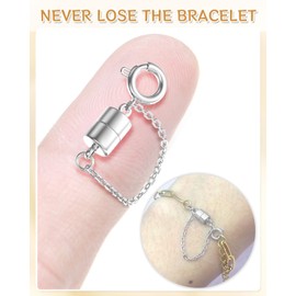 MKCYD 8Pcs Magnetic Bracelet Clasps and Closures with Safety Chain Never Fall Silver Bracelet Extender Converter Magnetic Clasps for Women