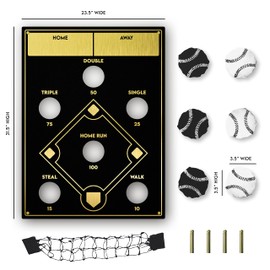 Pro-Graphx Baseball Beanbag Toss Game Wall Mounted Indoor Baseball Game for Game Room Decor or Bedroom Kid-Friendly Cornhole Game 31.5 Inches x 23.5 Inches, Perfect Size for Any Space Black and Gold
