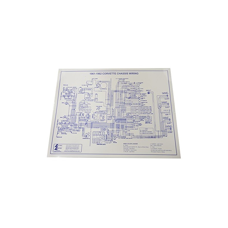 1961-1962 Corvette C1 Wiring Diagram 17X22 Laminated