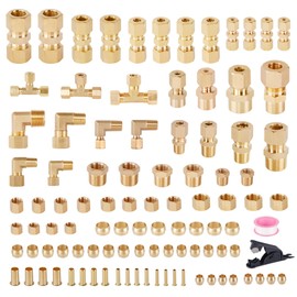 HASAOMOI 101Pcs Brass Compression Tube Pipe Fittings, Air Nylon Tubing Fittings Assortment Kits 1/4" 1/8" 3/8" 1/2" 5/8" Union/Tee/Elbow/Straight Connector for Industrial Use or Trucks Trailers