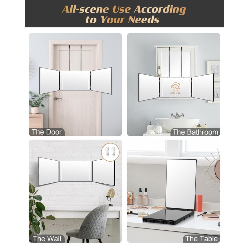 JUSRON 360 Viewing Angle Self Hair Cutting Mirror, Clear Anti-Fog