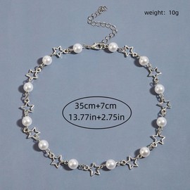 Star Pearl Choker Necklaces, Adjustable Bohemian Beaded Hollow Chain Necklaces, Dainty Y2k Charm Statement Jewelry Gifts for Women Teen Girls (White)