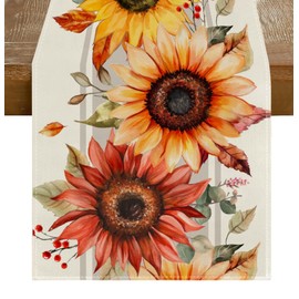 RABUSOFA Sunflower Fall Maple Leaves Fall Table Runner,Seasonal Autumn Kitchen Dining Table Holiday Thanksgiving Decoration for Home Party Decor 13x72 Inch